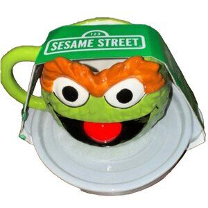 Sesame Street Oscar The Grouch 2PC Set Mug & Plate Ceramic Kids Breakfast Set